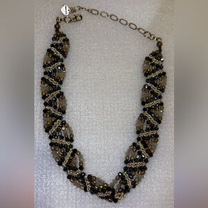 NAKAMOL Crystal Choker Black, Grey & Gold braided gold tone chain Necklace